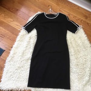 ~GLAMOUR BLACK SHORT SLEEVE DRESS WITH IVORY TRIM~